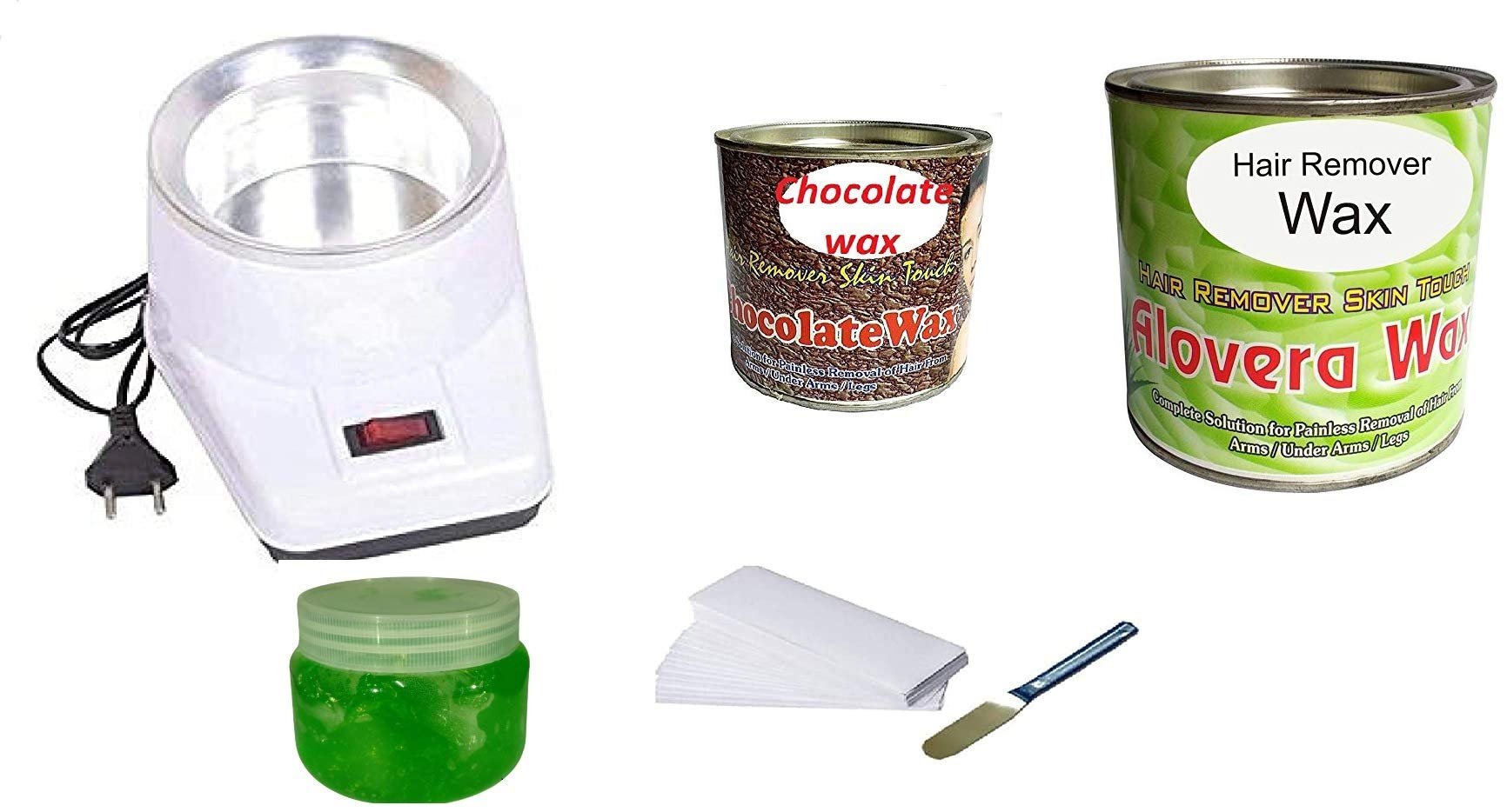 boxwish Wax heater kit Wax Heater Combo 600 grams Hot Chocolate and aloveraWax Cream 40 pecs Wax Strips and Knife after gel