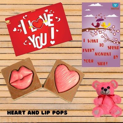 BOGATCHI Heart Pop and Lips Pop Chocolate Love Chocolates, Chocolates for Love, Valentine Chocolates, Heart Pop Chocolate, Dark Chocolate, 80g + Valentine Gift and V Day Card - M03