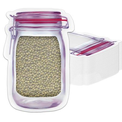 SKY FLEXI PACK 50pcs, 13.5cm x 19.5cm, Mason Jar Ziplock Bags For Fridge Storage, Bottle Shaped Airtight Zip Lock Plastic Pouch For Kitchen and Traveling,Reusable Leakproof Freezer Bag, Capacity 500ml