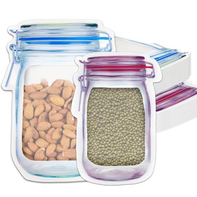 SKY FLEXI PACK Mason Jar Ziplock Bags, 50 Pcs Set (25 Pcs Each of 13.5x19.5cm & 15x25cm), Bottle Shaped Airtight Pouches for Fridge, Freezer, Kitchen & Travel Storage, Reusable & Leakproof