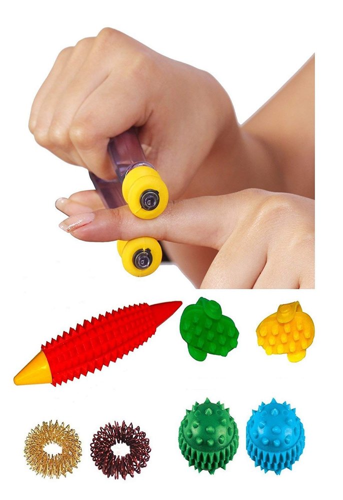 ACi Acupressure Finger Care Massager Sujok Rings Power Balls-Power Thumbs-Reflexology Chart For Hand/Feet Combo Kit