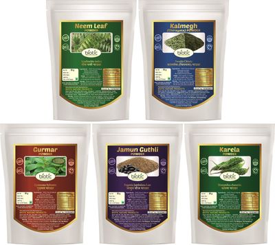 Biotic Natural Neem Leaf, Kalmegh, Gurmar, Jamun Seed and Karela Seeds Powder - 250gm (50gm each)