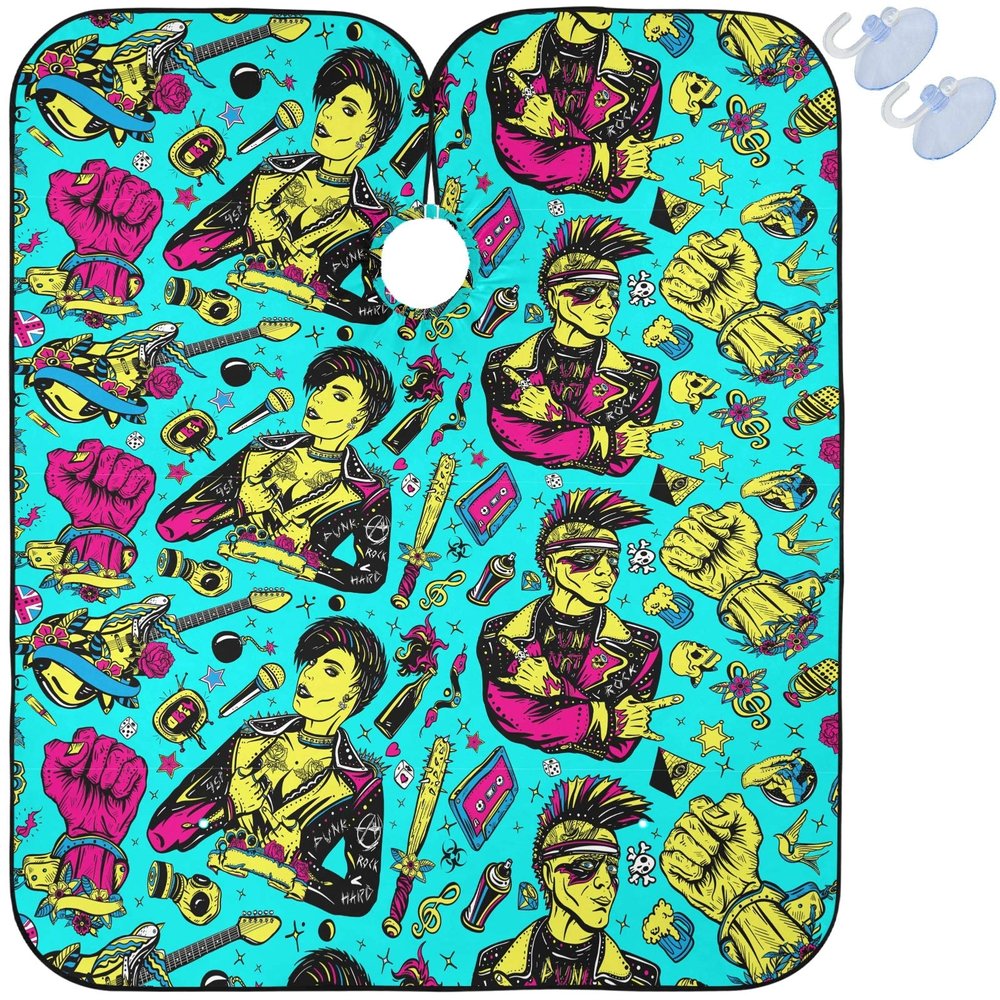 visesunny Punk Girl Lifestyle Hooligans Anarchy Art Rock Barber Cape Anti-Static Hair Cutting Cape with Snap Closure Professional Salon Polyester Beard Shaving Bib Water-Resistant Hairdressing Cape Ad
