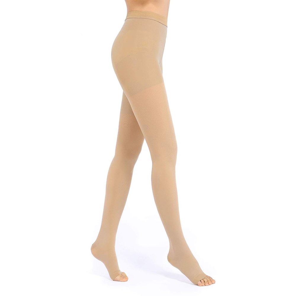 Medical Compression Pantyhose for Women & Men, 20-30mmHg Compression Stockings, Beige-a, Small