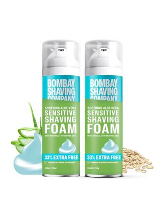 Bombay Shaving Company Sensitive Shaving Foam (Pack of 2), 266 ml (33% Extra) with Aloe Vera & Oats