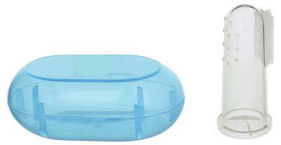DEPURIKA  Present Silicone Finger Brush Tongue Cleaner for Baby Teething/Gums with case for Easy Cleaning, Massaging, and Soothing BPA Free Extra Safe and Oral Hygiene. (Blue)