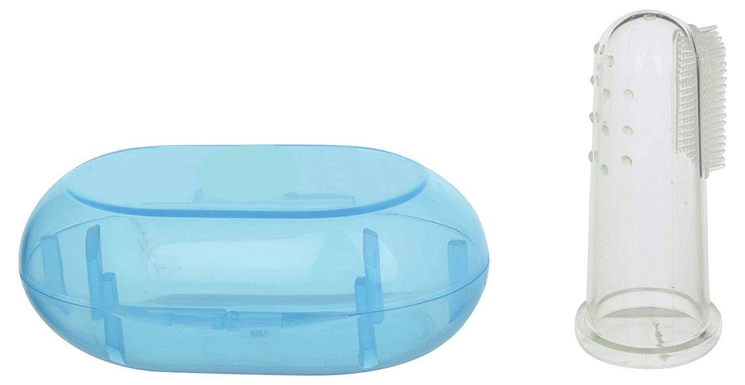 DEPURIKA  Present Silicone Finger Brush Tongue Cleaner for Baby Teething/Gums with case for Easy Cleaning, Massaging, and Soothing BPA Free Extra Safe and Oral Hygiene. (Blue)