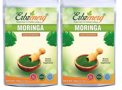 ERBZENERG Certified Organic Moringa (Moringa oleifera) drumstick tree/horseradish tree powder 100g (Pack of 2)
