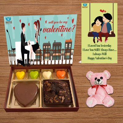 BOGATCHI Chocolate Heart and Brownie, Valentine Heart Chocolates, Valentine Gift for, Valentine Chocolate and Teddy, Heart Chocolate, Dark Chocolate, Vday Combo + Valentine Gift and V Day Card - Ma22