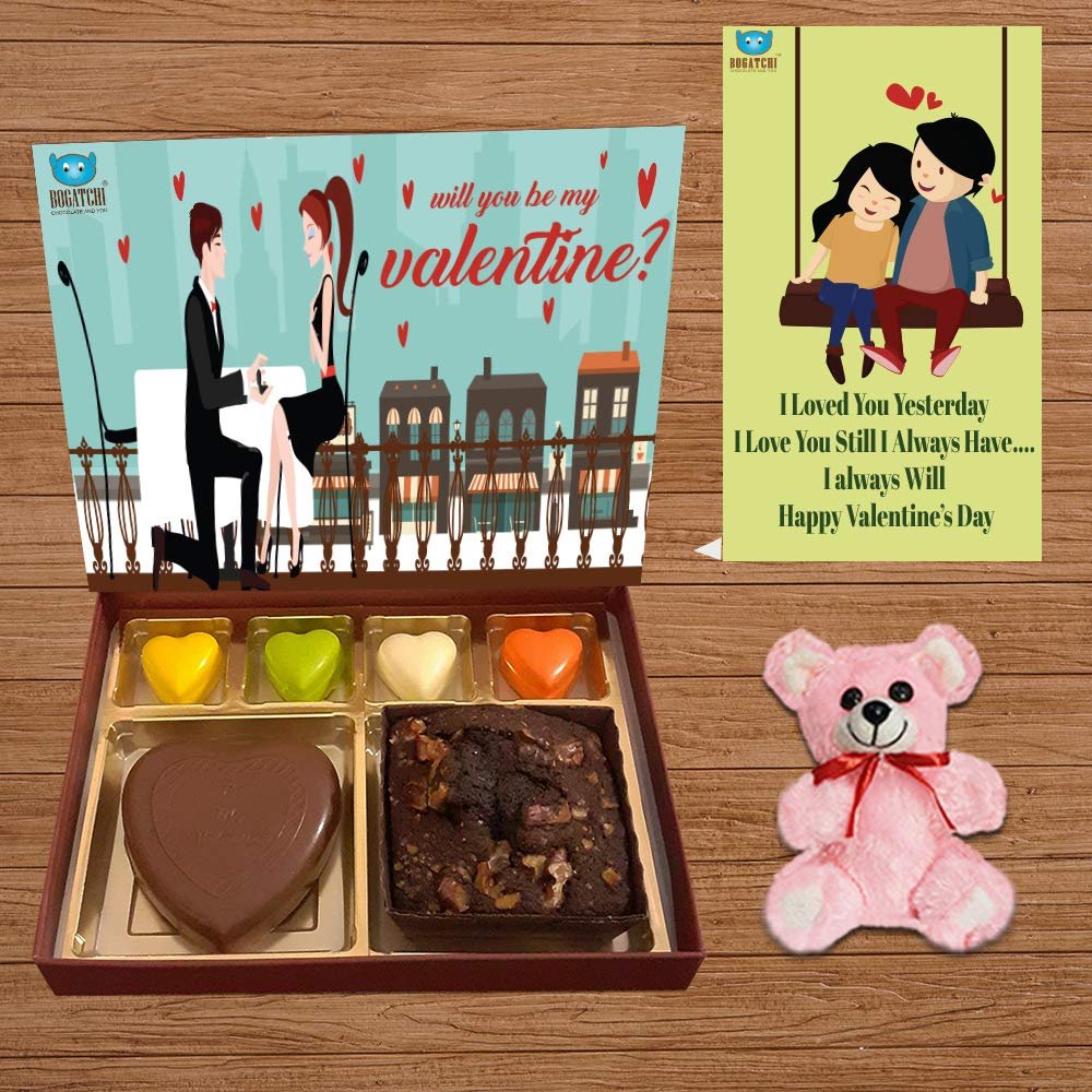BOGATCHI Chocolate Heart and Brownie, Valentine Heart Chocolates, Valentine Gift for, Valentine Chocolate and Teddy, Heart Chocolate, Dark Chocolate, Vday Combo + Valentine Gift and V Day Card - Ma22