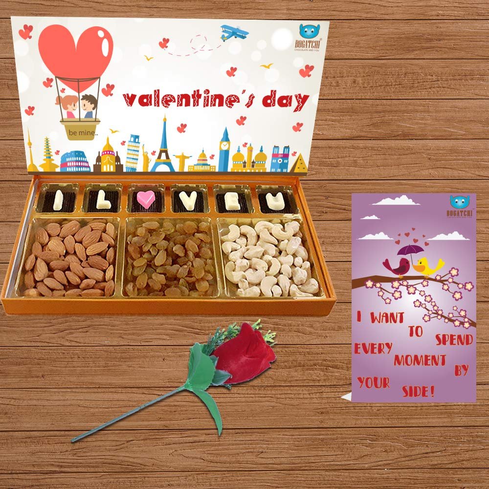 BOGATCHI I Love U Chocolate, Chocolates for Love, Heart and Lips, Valentine Chocolates, Vday Healthy Gift, Dark Chocolate, Vday Combo + Valentine Gift and V Day Card - M21