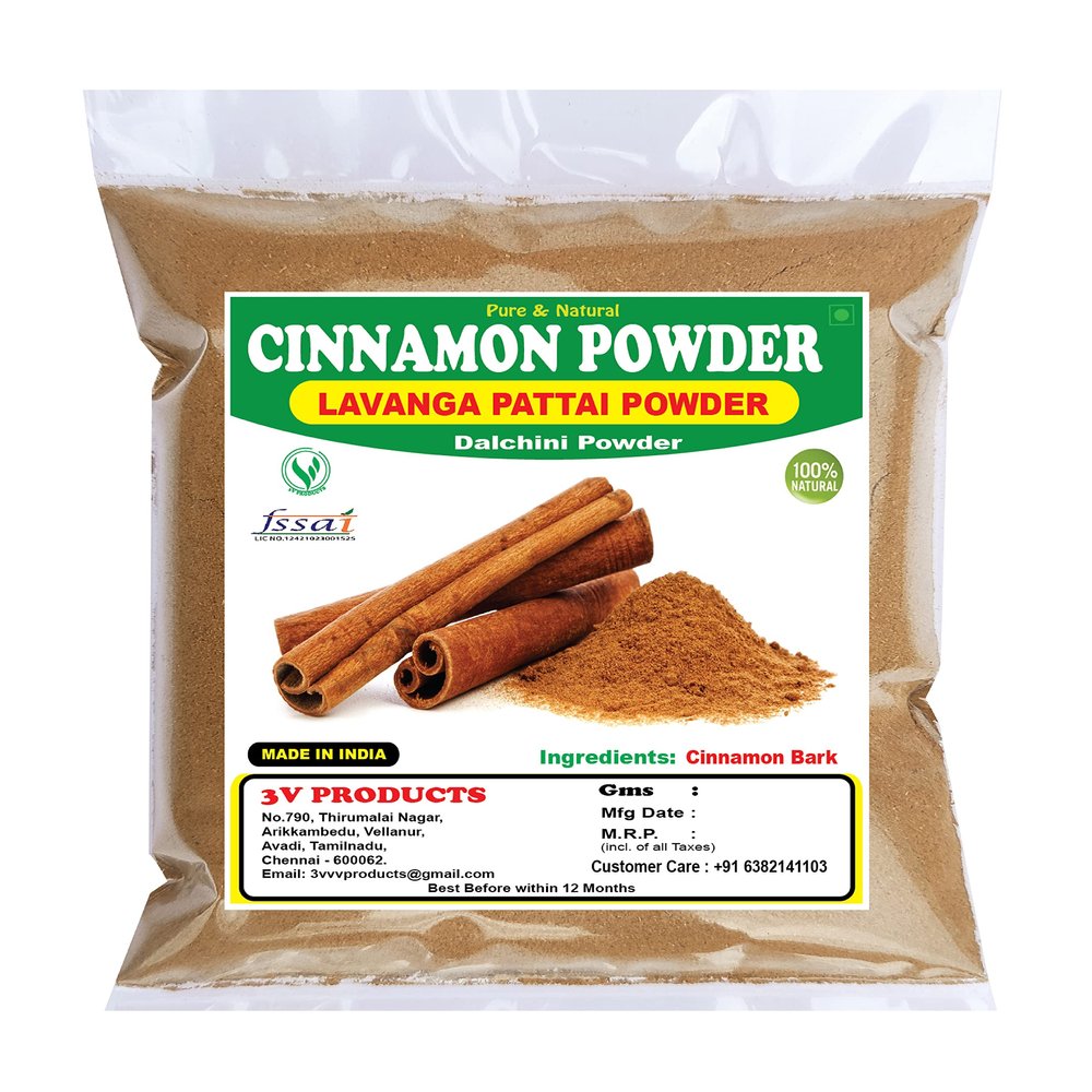 3V PRODUCTS Cinnamon Powder 400g | Lavanga Pattai Powder | Dalchini Stick Powder (Pack of 4x100g)
