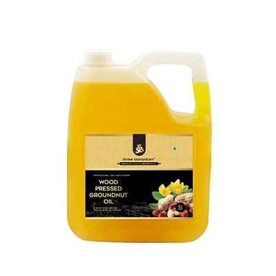 Shree Aanantam 5L Organic Cold Pressed Groundnut/Peanut Oil (Virgin, Chekku/Ghani) - 5 Litre