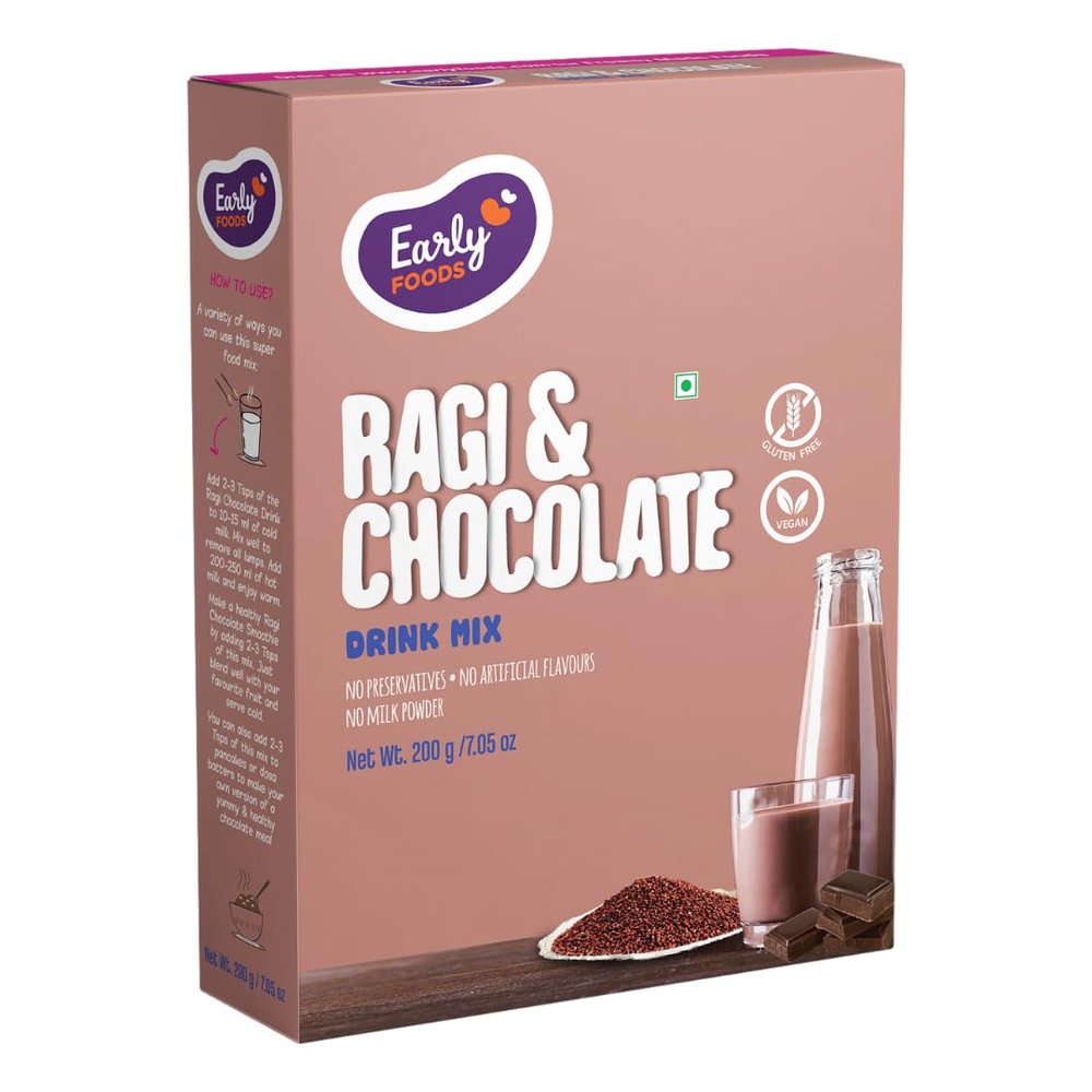 Early Foods - No Maltodextrin Ragi & Chocolate Drink Mix for Kids 200g | Millet Milk with Chocolate for milk | High in Calcium | Kids drink 200g