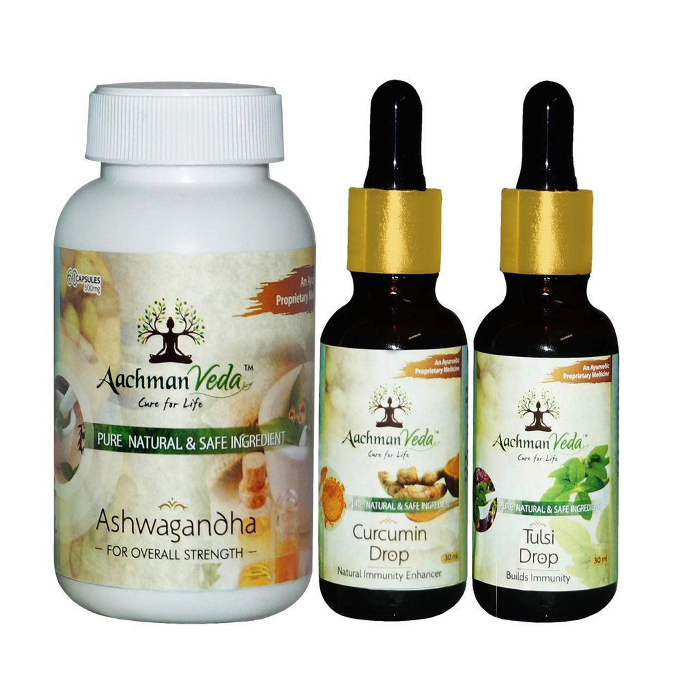 Aachman Veda Ashwagandha Capsule with Tulsi & Haldi Drops|Immunity Booster Kit
