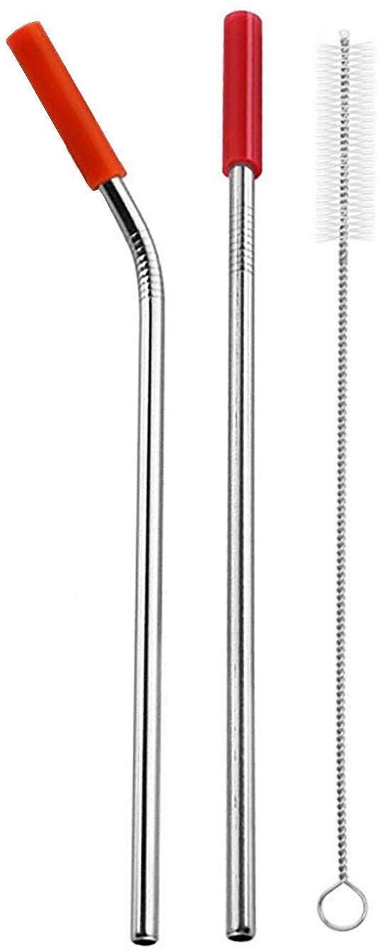 ATETO Reusable Stainless Steel Drinking Straw with Silicone Tip || Cleaning Brush || Metal Straws For Tumblers || Cold Beverage