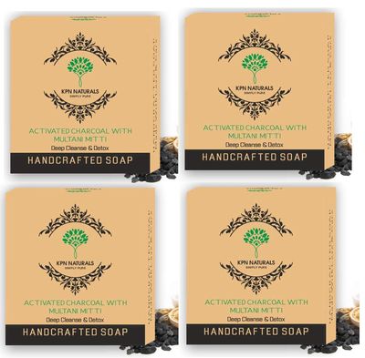 KPN NATURALS Hand- Made Soap Activated Charcoal with Multanimitti, 100gX4