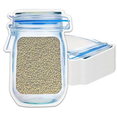 SKY FLEXI PACK 10pcs, 15cm x 25cm, Mason Jar Ziplock Bags For Fridge Storage, Bottle Shaped Airtight Zip Lock Plastic Pouch For Kitchen and Traveling, Reusable Leakproof Freezer Bag, Capacity 1000ml