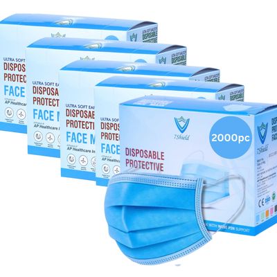 7Shield Melt-Blown Fabric Disposable Face Mask (Blue, Pack of 1000) with Nose Clip for Unisex | ISO CE GMP SITRA Certified |Soft Spandex Earloop