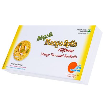 Bhagats Heera Sweets Mango Son Rolls 500 gm from Nagpur | Premium Indian Son Rolls Mithai | Perfect for Diwali Indian Sweets, Rose Soan Rolls Gifts & Hampers