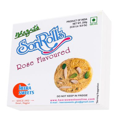 Bhagats Heera Sweets Rose Son Rolls 250 gm from Nagpur | Premium Indian Son Rolls Mithai | Perfect for Diwali Indian Sweets, Rose Soan Rolls Gifts & Hampers