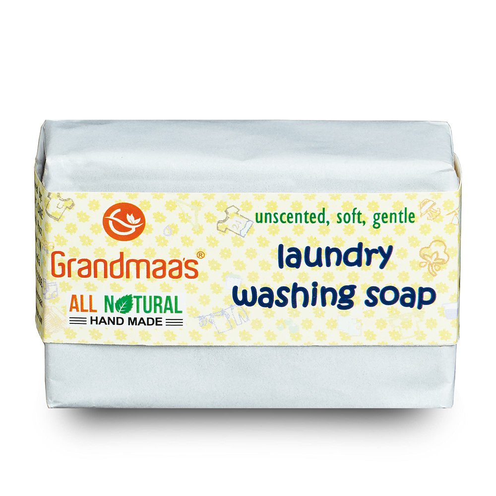 Grandmaas All Natural Laundry Washing Bar (100 gms X 5 pack) -Unscented, Soft & Gentle Washing Soap - Eco-Friendly Cloth Wash Soaps - Cloths & Skin Safe Washing Bar