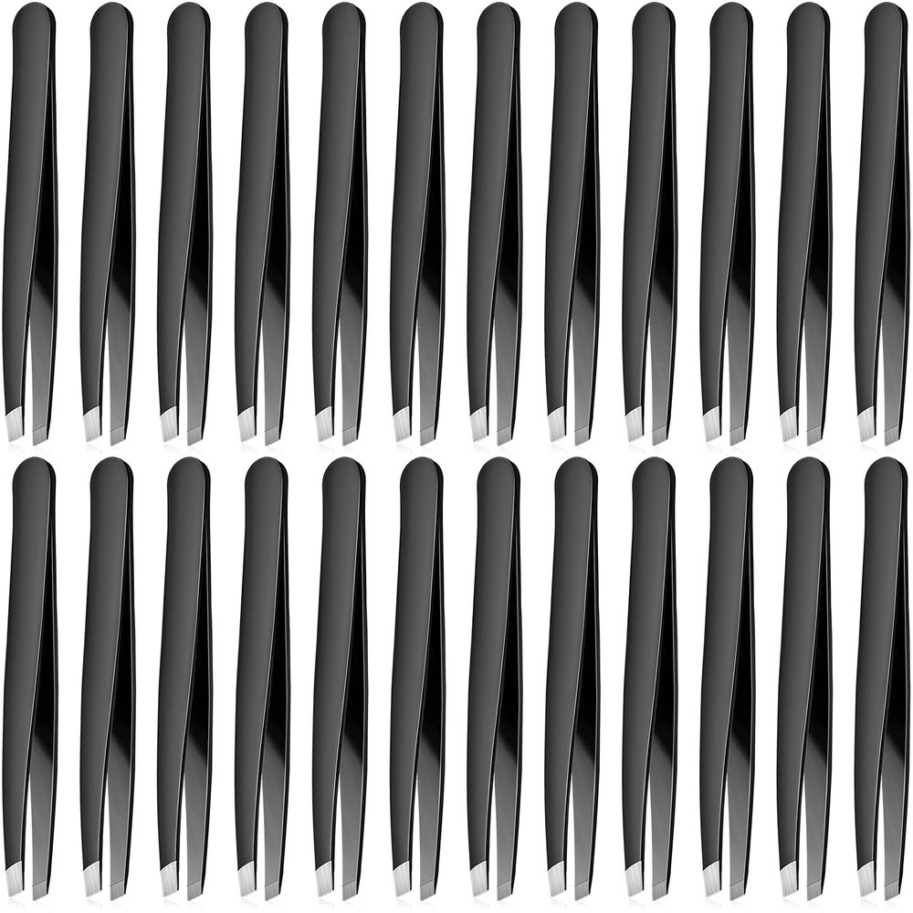 24 Pieces Slanted Tweezers Set, Eyebrow Slanted Tip Tweezers Precision Stainless Steel Slanted Tips Tweezers for Eyebrows, Ingrown Hair, Facial Hair, Blackhead and Lash Extension for Men and Women