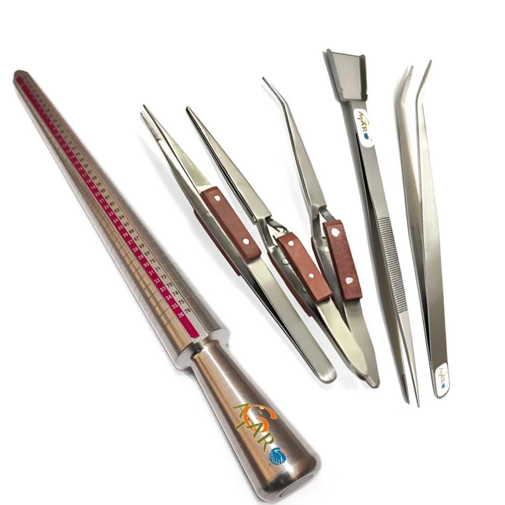 ATAR 6 Holder Pick-up Tool Tweezers & 1pc Aluminium Finger Ring Sizing Stick Tool ATL25
