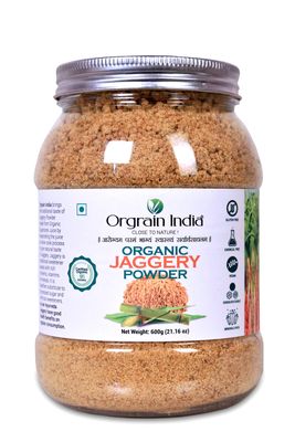Orgrain India Organic Jaggery Powder 600g | Natural Hand-Crushed Gur | No Preservatives or Additives | Unrefined Sweetener for Tea Coffee Cooking Baking | Rich in Iron & Minerals | Chemical-Free