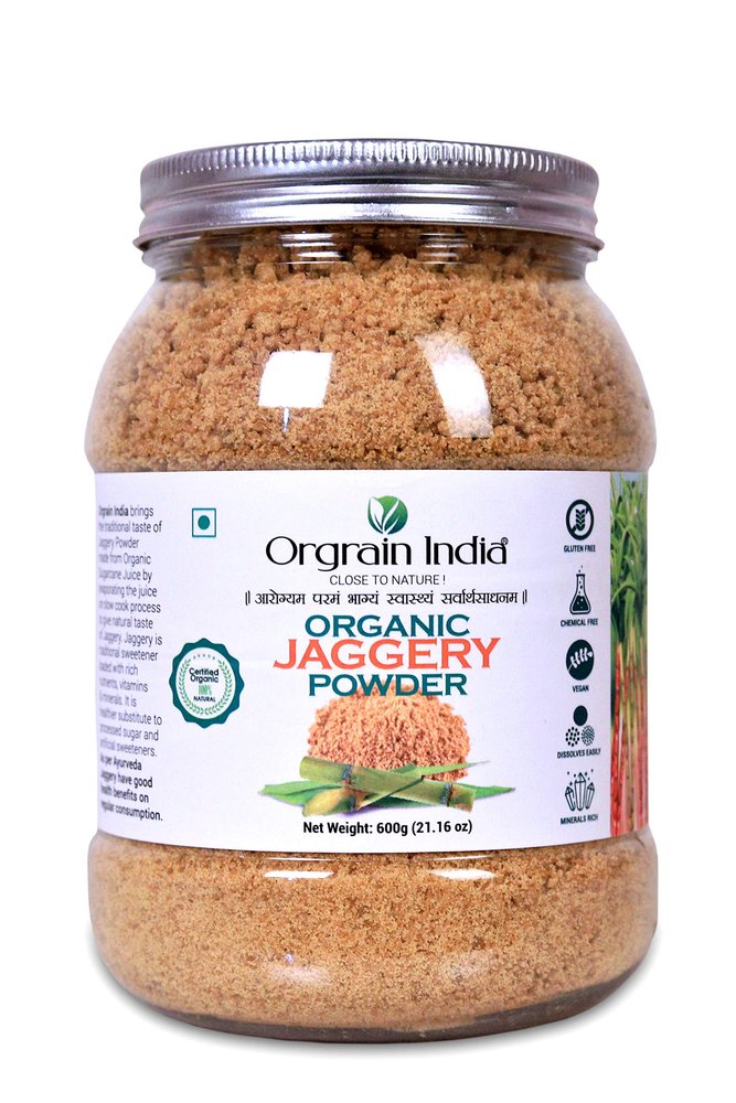 Orgrain India Organic Jaggery Powder 600g | Natural Hand-Crushed Gur | No Preservatives or Additives | Unrefined Sweetener for Tea Coffee Cooking Baking | Rich in Iron & Minerals | Chemical-Free