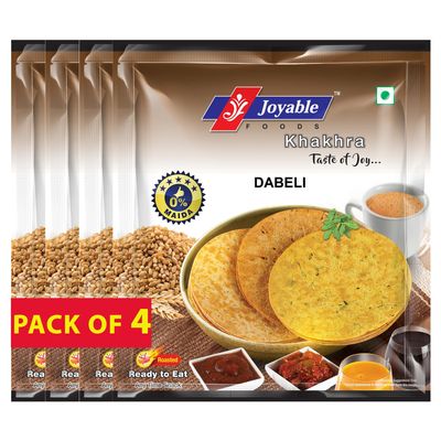 Joyable Khakhra - Dabeli | Dry Chapati | Khakra Fresh Gujarati Namkeen Snacks | Ready To Eat - Roasted - Khakhra Snacks| Vacuum Packed - Pack of 4 (Dabeli - 200 Gms Each)
