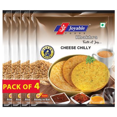 Joyable Khakhra - Cheese Chilly| Dry Chapati | Khakra Fresh Gujarati Namkeen Snacks | Ready To Eat - Roasted - Khakhra Snacks| Vacuum Packed - Pack of 4 (Cheese Chilly - 200 Gms Each)