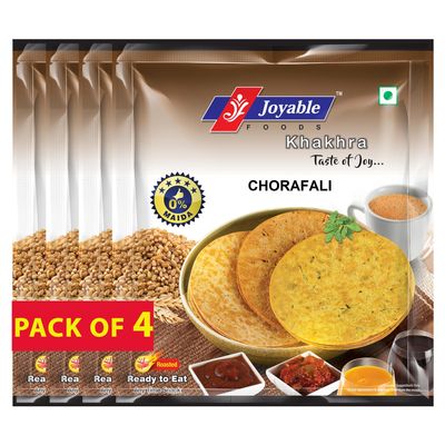 Joyable Khakhra - Chorafali| Dry Chapati | Khakra Fresh Gujarati Namkeen Snacks | Ready To Eat - Roasted - Khakhra Snacks| Vacuum Packed - Pack of 4 (Chorafali - 200 Gms Each)