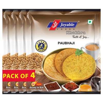 Joyable Khakhra - Paubhaji | Dry Chapati | Khakra Fresh Gujarati Namkeen Snacks | Ready To Eat - Roasted - Khakhra Snacks| Vacuum Packed - Pack of 4 (Paubhaji - 200 Gms Each)