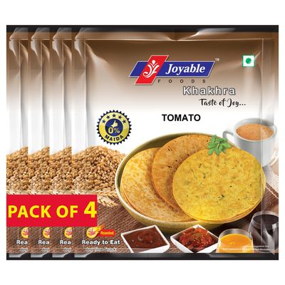 Joyable Khakhra - Tomato| Dry Chapati | Khakra Fresh Gujarati Namkeen Snacks | Ready To Eat - Roasted - Khakhra Snacks| Vacuum Packed - Pack of 4 (Tomato - 200 Gms Each)