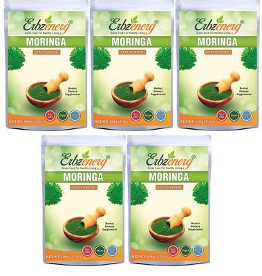 ERBZENERG Certified Organic Moringa (Moringa oleifera) drumstick tree/horseradish tree powder 100g (Pack of 5)