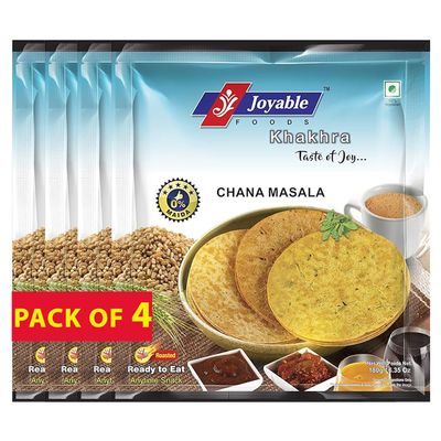 Joyable Khakhra - Chana Masala| Dry Chapati | Khakra Fresh Gujarati Namkeen Snacks | Ready To Eat - Roasted - Khakhra Snacks| Vacuum Packed - Pack of 4 (Chana Masala - 200 Gms Each)