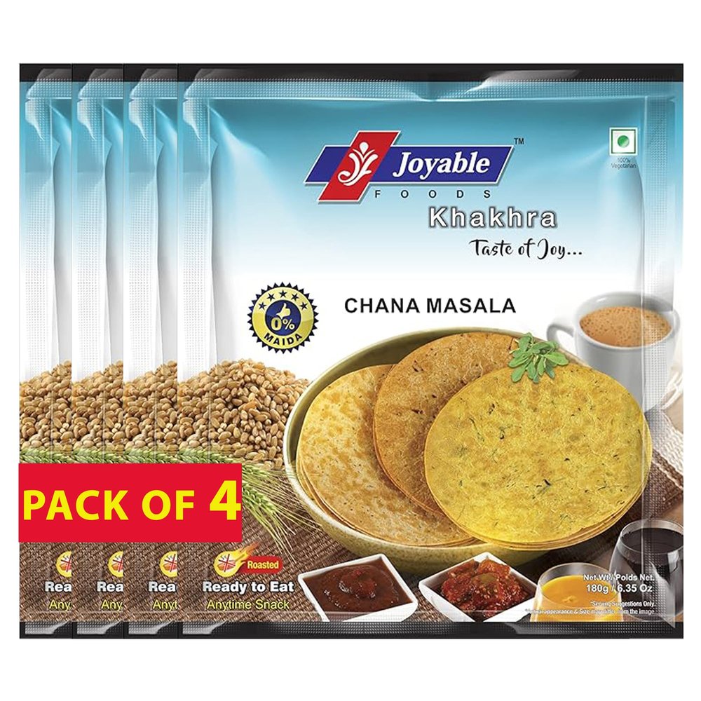 Joyable Khakhra - Chana Masala| Dry Chapati | Khakra Fresh Gujarati Namkeen Snacks | Ready To Eat - Roasted - Khakhra Snacks| Vacuum Packed - Pack of 4 (Chana Masala - 200 Gms Each)