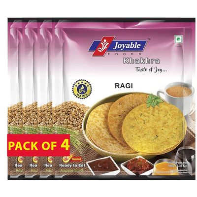 Joyable Khakhra - Ragi/Nachini| Dry Chapati | Khakra Fresh Gujarati Namkeen Snacks | Ready To Eat - Roasted - Khakhra Snacks| Vacuum Packed - Pack of 4 (Ragi/Nachini - 200 Gms Each)