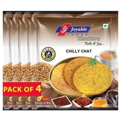Joyable Khakhra - Chilly Chat| Dry Chapati | Khakra Fresh Gujarati Namkeen Snacks | Ready To Eat - Roasted - Khakhra Snacks| Vacuum Packed - Pack of 4 (Chilly Chat - 200 Gms Each)