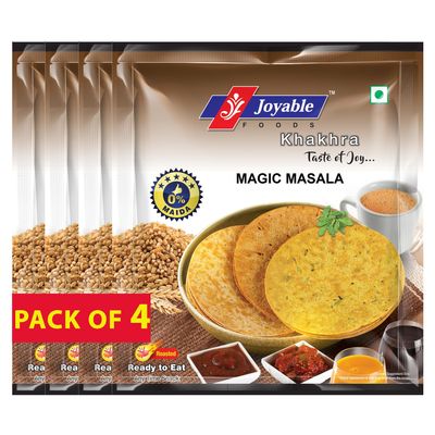 Joyable Khakhra - Magic Masala| Dry Chapati | Khakra Fresh Gujarati Namkeen Snacks | Ready To Eat - Roasted - Khakhra Snacks| Vacuum Packed - Pack of 4 (Magic Masala - 200 Gms Each)