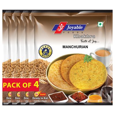 Joyable Khakhra - Manchurian | Dry Chapati | Khakra Fresh Gujarati Namkeen Snacks | Ready To Eat - Roasted - Khakhra Snacks| Vacuum Packed - Pack of 4 (Manchurian - 200 Gms Each)