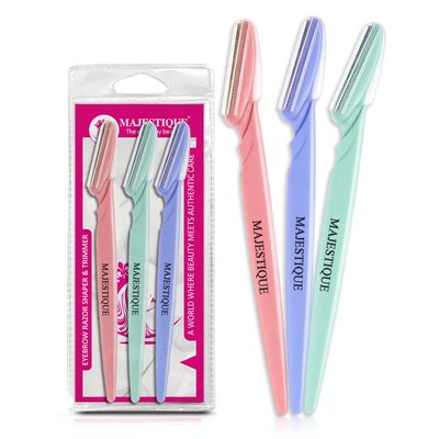 Majestique 3pcs Eyebrow Razor Shaper & Trimmer Face Shave Touch-Up Tool, Facial Shaver for Women and Men