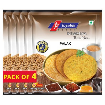 Joyable Khakhra - Palak| Dry Chapati | Khakra Fresh Gujarati Namkeen Snacks | Ready To Eat - Roasted - Khakhra Snacks| Vacuum Packed - Pack of 4 (Palak - 200 Gms Each)