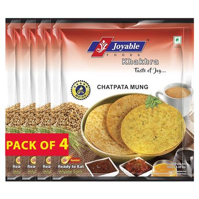 Joyable Khakhra - Chatpata Mung| Dry Chapati | Khakra Fresh Gujarati Namkeen Snacks | Ready To Eat - Roasted - Khakhra Snacks| Vacuum Packed - Pack of 4 (Chatpata Mung - 200 Gms Each)