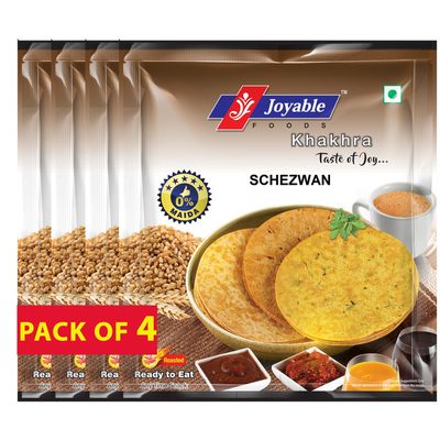 Joyable Khakhra - Schezwan| Dry Chapati | Khakra Fresh Gujarati Namkeen Snacks | Ready To Eat - Roasted - Khakhra Snacks| Vacuum Packed - Pack of 4 (Schezwan - 200 Gms Each)
