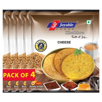 Joyable Khakhra - Cheese | Dry Chapati | Khakra Fresh Gujarati Namkeen Snacks | Ready To Eat - Roasted - Khakhra Snacks| Vacuum Packed - Pack of 4 (Cheese - 200 Gms Each)