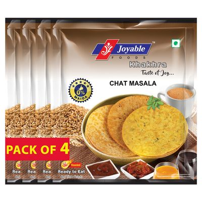 Joyable Khakhra - Chat Masala | Dry Chapati | Khakra Fresh Gujarati Namkeen Snacks | Ready To Eat - Roasted - Khakhra Snacks| Vacuum Packed - Pack of 4 (Chat Masala - 200 Gms Each)