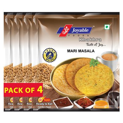 Joyable Khakhra - Mari Masala| Dry Chapati | Khakra Fresh Gujarati Namkeen Snacks | Ready To Eat - Roasted - Khakhra Snacks| Vacuum Packed - Pack of 4 (Mari Masala - 200 Gms Each)