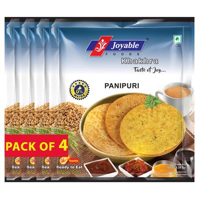 Joyable Khakhra - Panipuri | Dry Chapati | Khakra Fresh Gujarati Namkeen Snacks | Ready To Eat - Roasted - Khakhra Snacks| Vacuum Packed - Pack of 4 (Panipuri - 200 Gms Each)